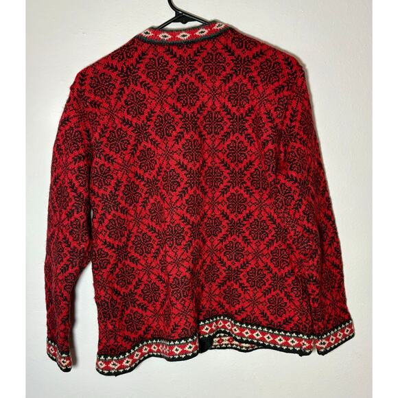 Vtg L.L. Bean Womens Lg 100% Merino Wool Scandinavian Cardigan Red Heavy Sweater - Picture 7 of 11